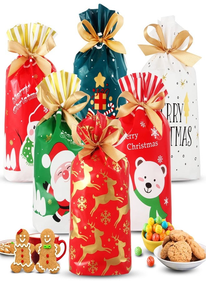 Heniho 60pcs Christmas Treats Bags, 4”x 6” Drawstring Candy Cookie Bags Gift Party Favors - Image 1
